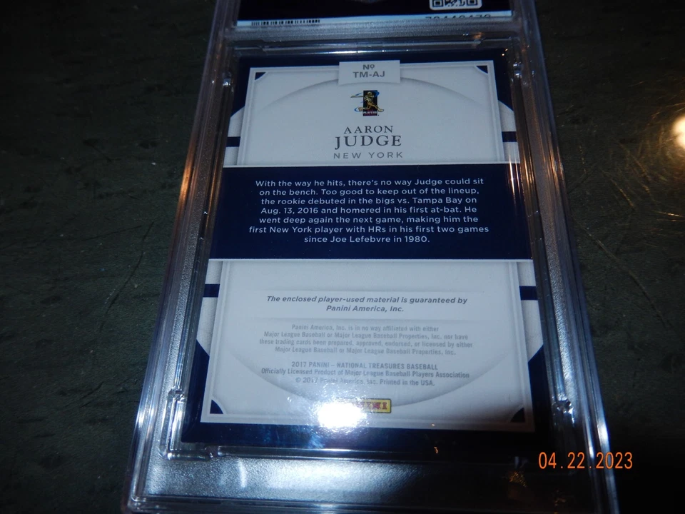 2017 Aaron Judge Panini National Treasures 98/99 PSA 5 EX Rookie Patch Materials - Image 4 of 4