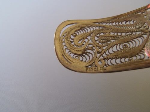 Vintage 925 Sterling Silver Floral Filigree Cuff Bracelet - Picture 12 of 13