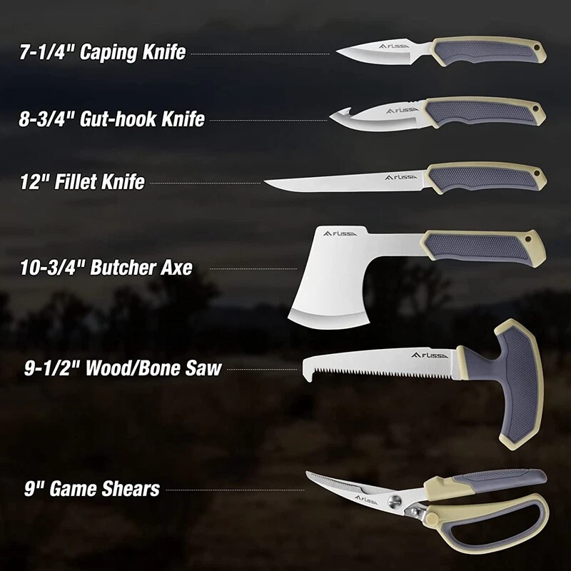 10PC Field Dressing Hunting Knife Set Skinning Knife Butcher Game Processing Kit - Image 2 of 4