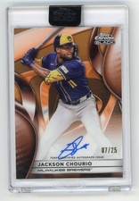 2025 TOPPS CHROME BLACK #CBA-JC JACKSON CHOURIO /25 AUTO ORANGE REFRACTOR BREWER