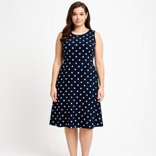 Lauren Ralph Lauren Women Polka Dot Jersey Dress Black Sleeveless Stretch Size 8