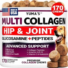 170 Dog Collagen Chews Hip and Joint Supplement Skin  Coat Health Glucosamine