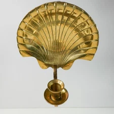 Vintage Crowning Touch Solid Brass Scallop Clam Seashell Candleholder Sconce