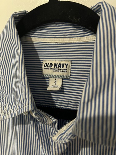 Old Navy Shirt Mens Large Blue Striped Long Sleeve Button Up Cotton - Picture 2 of 5