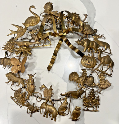 VTG Dresden Petite Choses Christmas All Season Animal Brass Wreath 11 