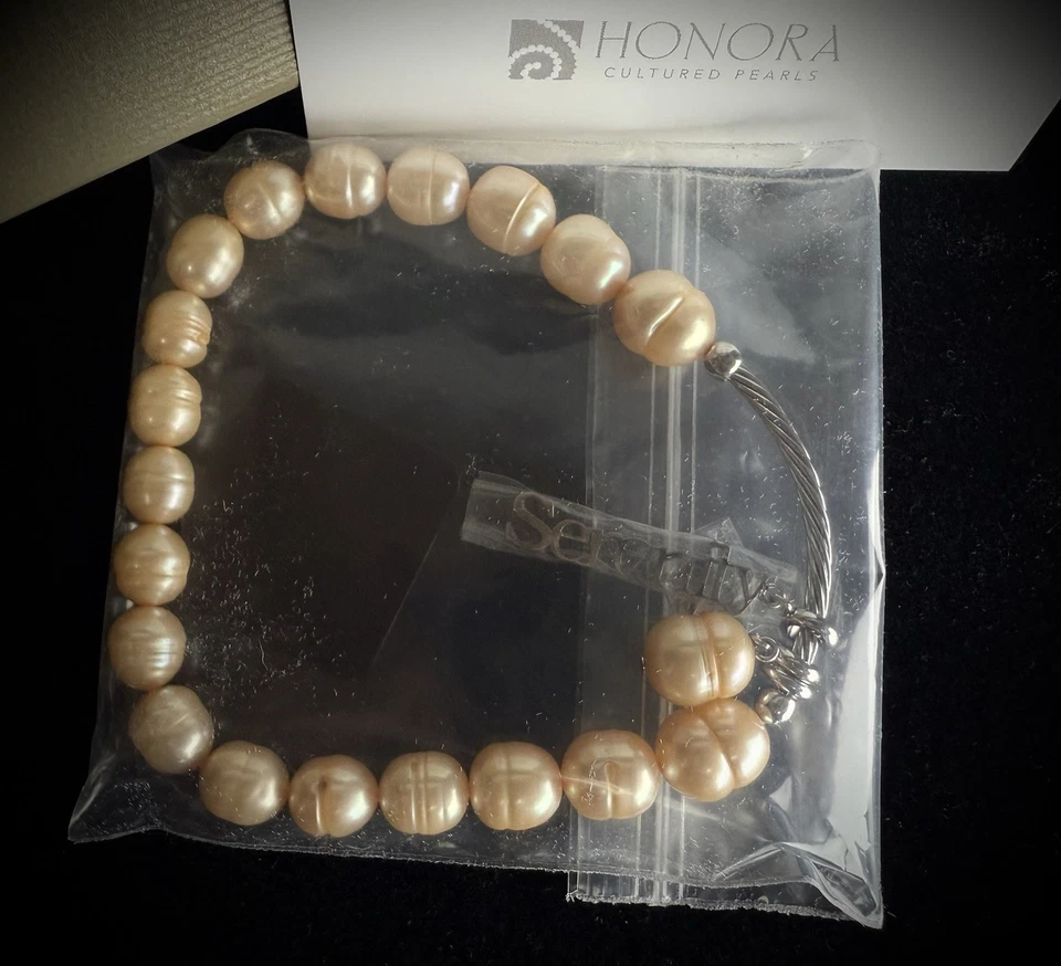 Pulsera Honora Harmony Inspirador Perla Cultivada Dije Serenidad Melocotón 3 pulgadas Foto 3 de 4
