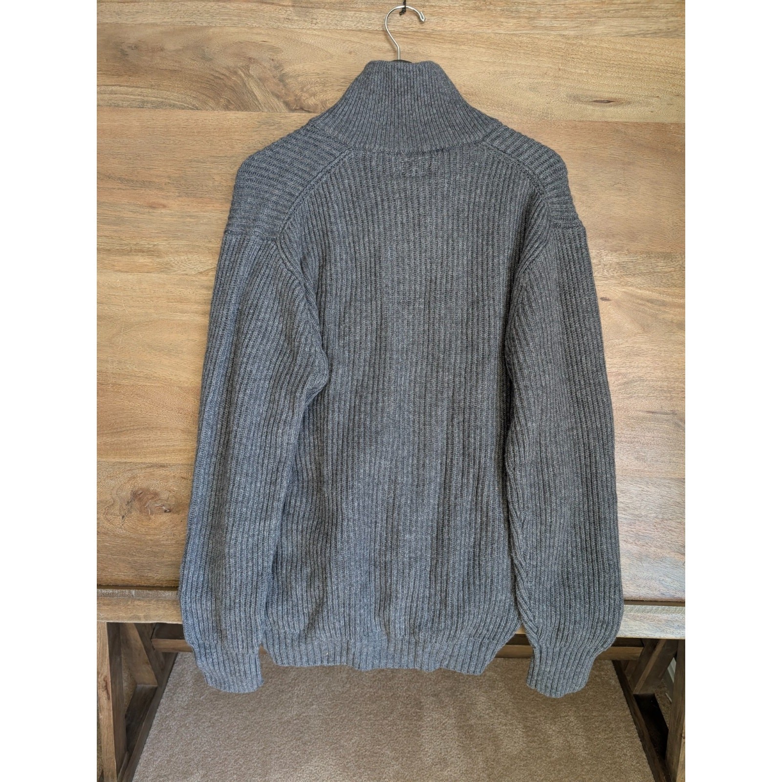 Beams Plus Cardigan Sweater Mens L Gray Knit Oversized Long Sleeve Full Zip NWT