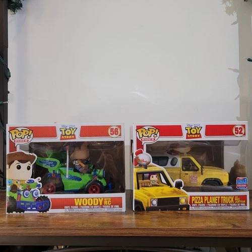 Lot of 2 Toy Story Rides Funko Pops: Woody with RC & 2018 Pizza Planet Truck