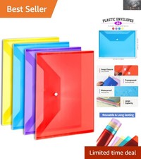 4 PCS A4 Plastic File Folders with Snap Closure - Waterproof  Multicolor