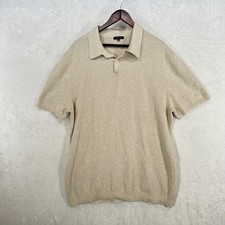 Quince Polo Shirt Mens 2XL Beige Open Knit Organic Cotton Short Sleeve Sweater