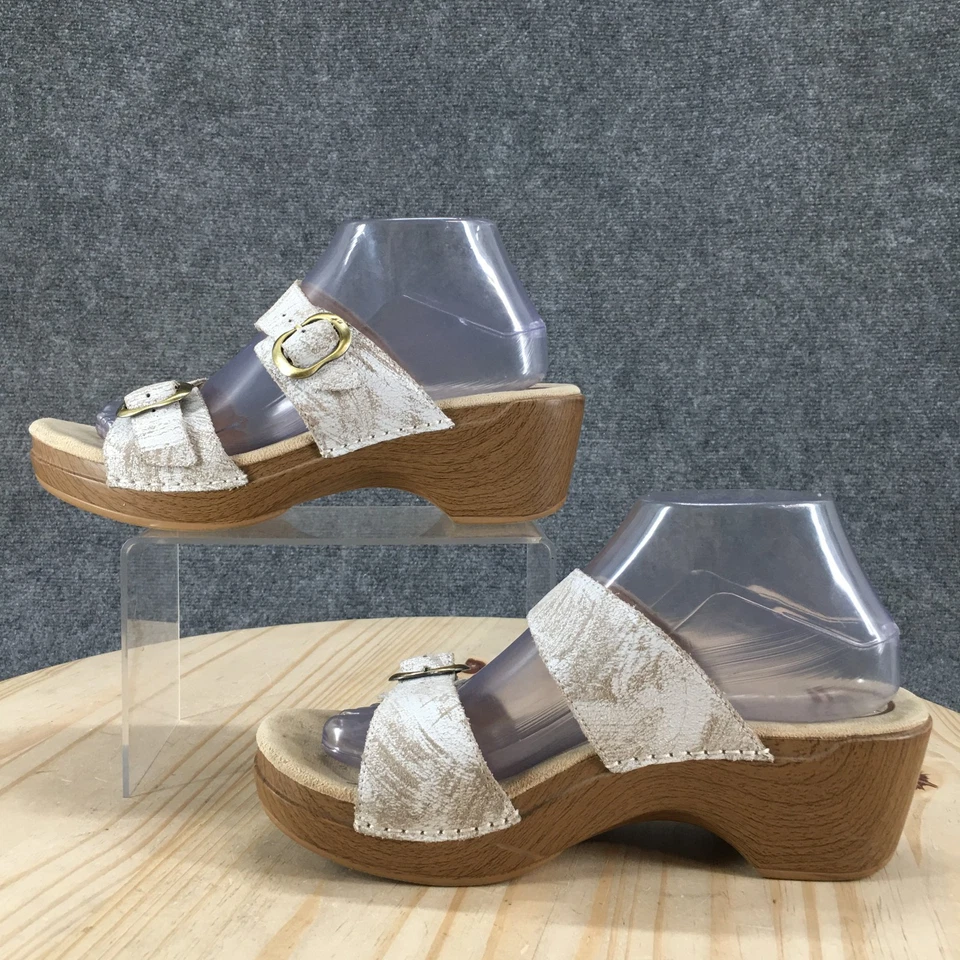 Sandalia Dansko Mujer 40 Blanca Sophie Cuña Deslizable Dos Correas Cuero Comodidad Foto 2 de 4