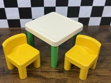 Vintage Little Tikes Dollhouse Furniture,  Kitchen Green Table + 2 Yellow Chairs