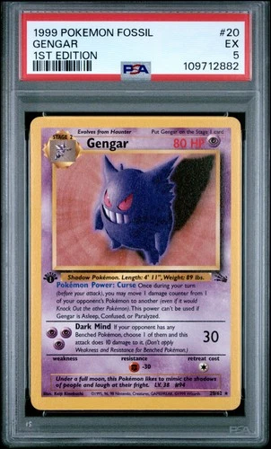 1999 POKEMON FOSSIL 1ST ED #20 GENGAR PSA 5