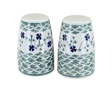 Blue Rose Polish Pottery Sage Floral Salt & Pepper Shaker