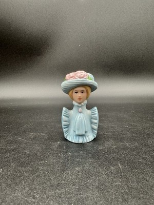 Vintage Avon Porcelain Girl Figurine Blue Dress Hat Roses  1982