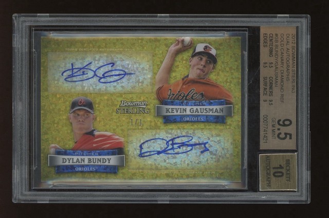 2012 Bowman Sterling Kevin Gausman Dylan Bundy Canary Diamond 1/1 Dual Auto BGS
