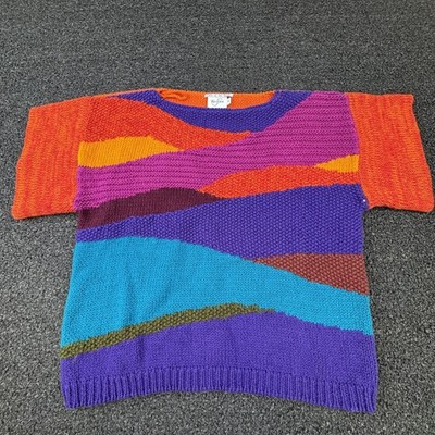 Vintage TanJay Sweater Womens Small Multicolor Abstract Knit Hong Kong 80s