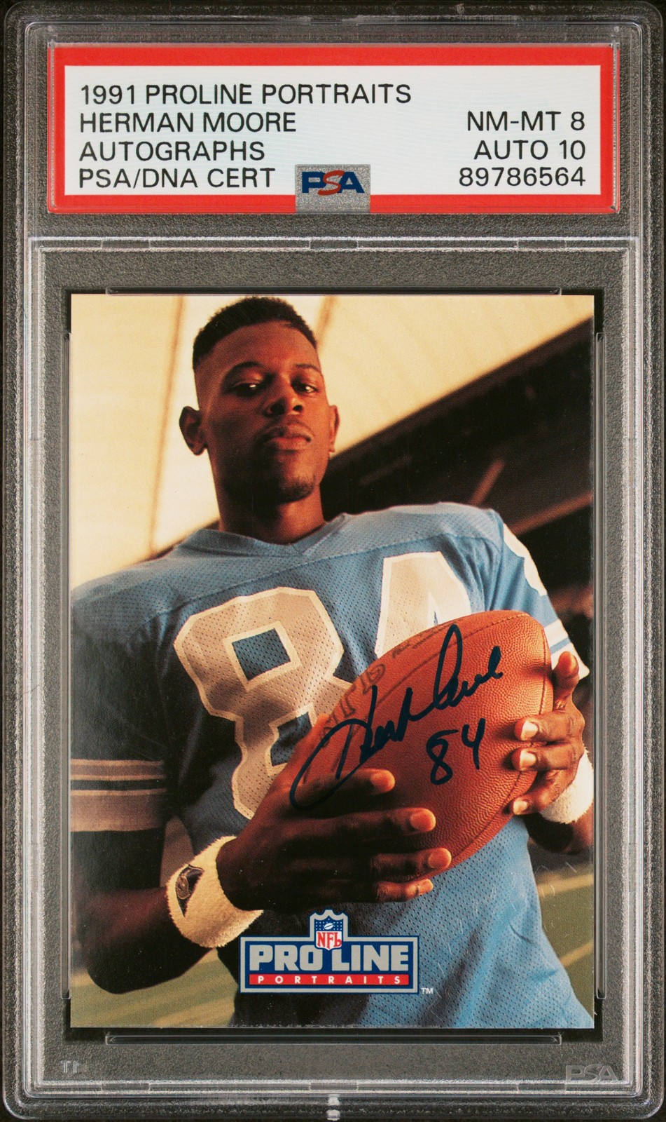 1991 PROLINE PORTRAITS AUTOS HERMAN MOORE PSA 8 AUTO 10
