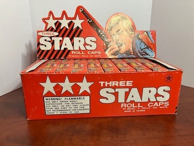 Vintage Three Stars Roll Caps Display Box w/ Empty Boxes Toy Caps Packaging Retr
