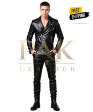 MEN'S SOFT LAMBSKIN BLACK LEATHER  BRANDO STYLE JUMPSUIT CLASSIS BIKER STYLE DRE
