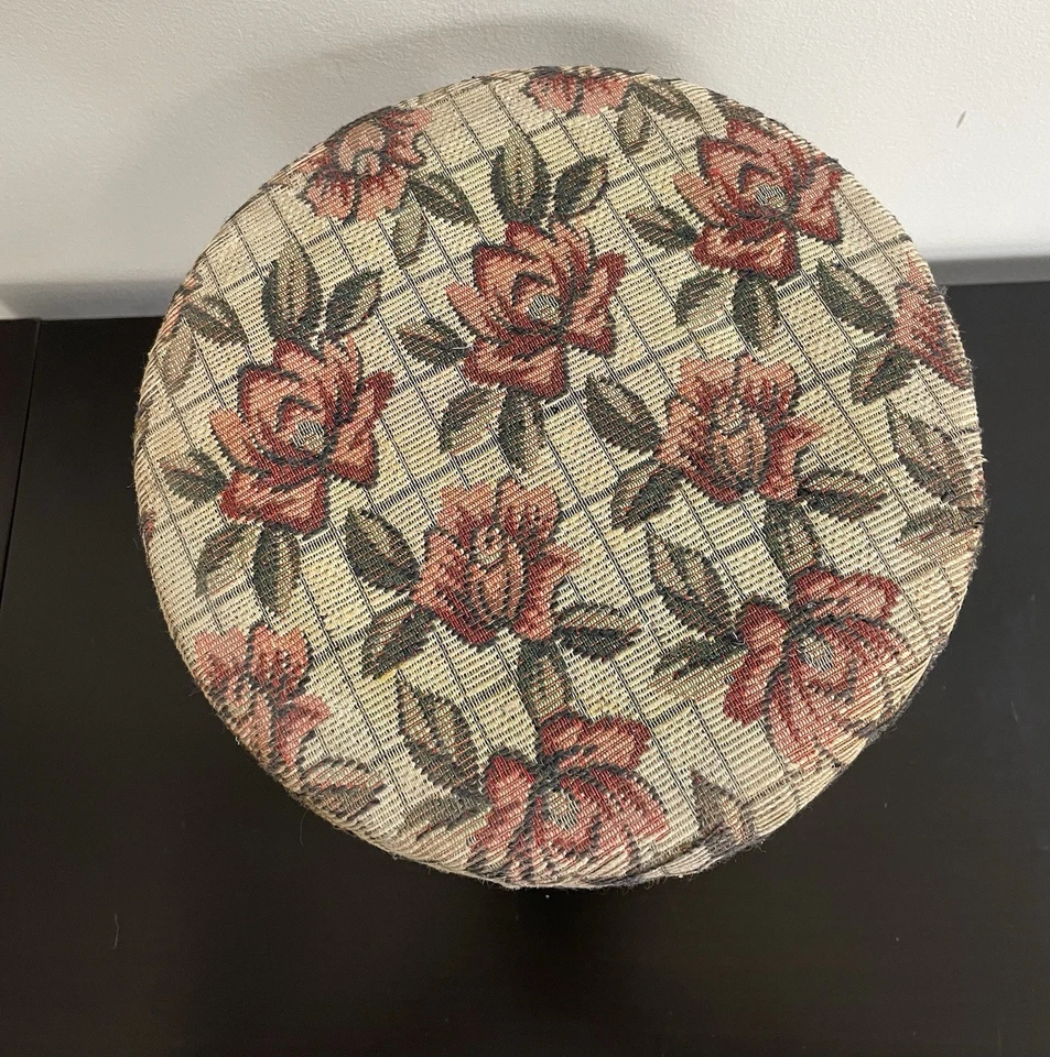 Wooden Footstool With Floral Tapestry Top And 4 Legs, Vintage - Image 2 of 4