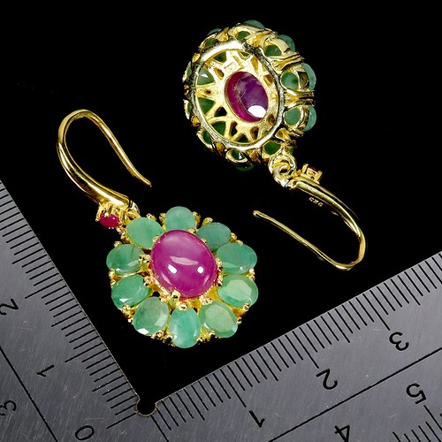 925 Sterling Silver Earrings Oval Ruby 9x7mm Emerald Natural Gemstone Jewelry - Picture 3 of 14