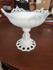 Vintage White Milk Glass 7" Westmoreland DORIC Footed Pedestal Candy Dish