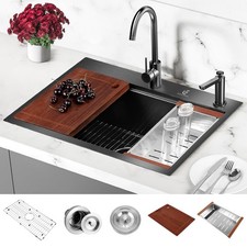 30 Inch Stainless Steel Kitchen Sink 16 Gauge Drop In Single Bowl Workstation...