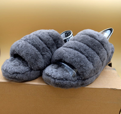 UGG FLUFF YEAH SLIDES W/1095119 CHARCOAL SHOES SLIPPER size 9