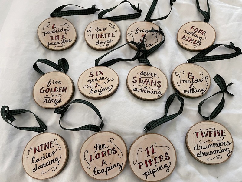12 days of christmas wood ornament