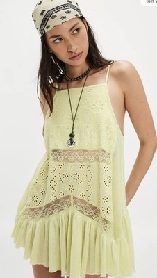 Free People Calipso Tank Longline Crochet Ruffles Tunic Coverup Dress L