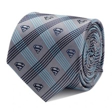 DC Superman Gray Plaid 100% Silk Mens Tie