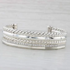 David Yurman 0.51ctw Diamond Stax 5 Row Bracelet Pouch Sterling Silver 6"
