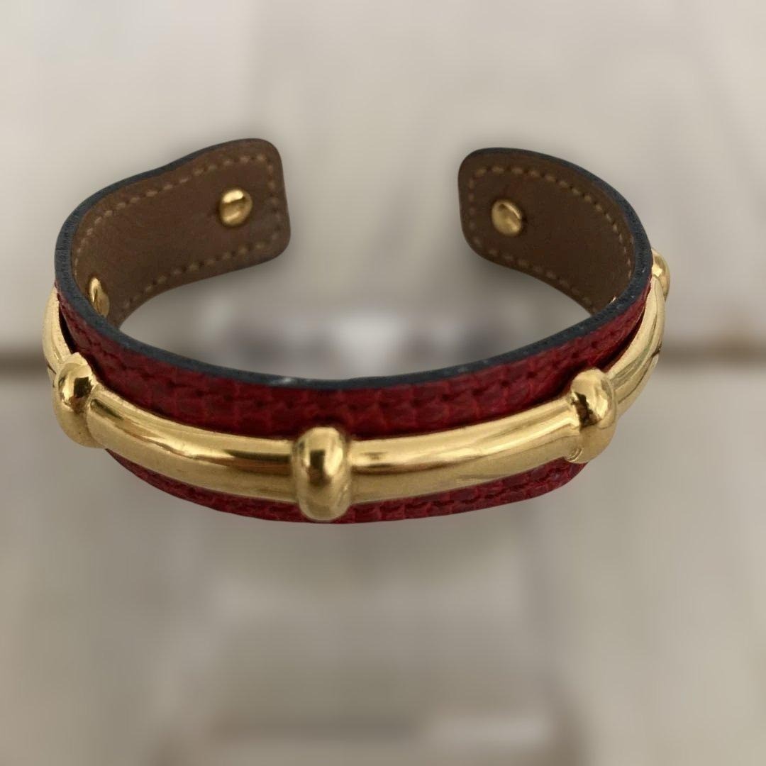 HERMES Gold Red Bangle Bracelet Vintage 15.0cm used