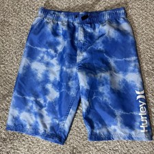 Hurley Swim Trunks Shorts Boys XL Blue Tie Dye Mesh Lined Quick Dry Beach Surf
