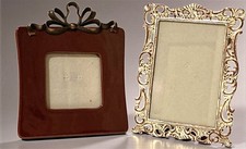 2 Photo Picture Frames Carr Ceramic W Metal Bow + Shabbycore Distressed Metal
