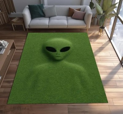 3D Alien Illusion Rug Green Embossed Sci-Fi Carpet Floor Mat Decor