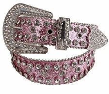 Womens Pink Rhinestone Belt - Western Cowgirl Bling Studded Leather Belt - M