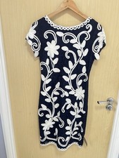 Navy And White Lace / Contrast Tapework Dress Size 10 New With Tags Rrp £60