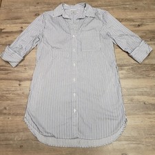 Madewell Dress Womens M White Striped Shirt Dress 3/4 Sleeve Button Up Collared