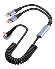 90 Degree USB C Splitter Charging Cable 2 in 1 Coiled Multi 1.6FT