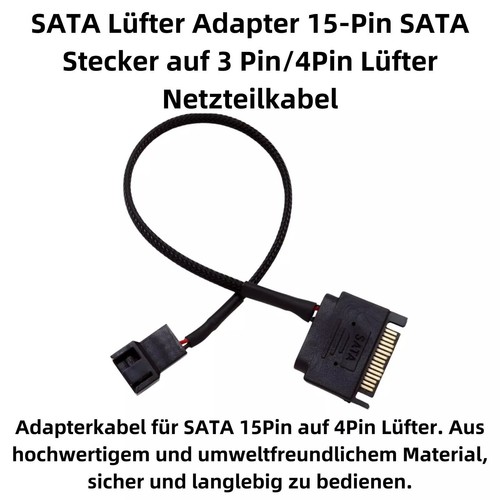 I37 SATA male to 3-pin / 4-pin adapter cable for 12V computer PC fan 27cm - Picture 11 of 11