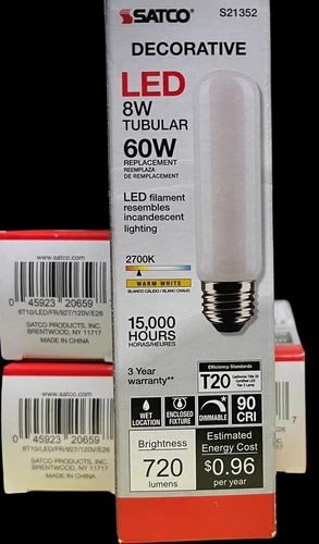 Satco 4 Pack LED Tubular Filament Bulbs Medium E26 Frosted 2700K Warm White - Picture 2 of 5