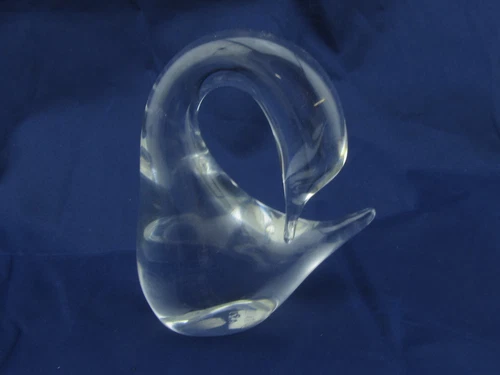 Daum France Signed Crystal Glass Swan Figurine Paperweight 5 1/4" Tall
