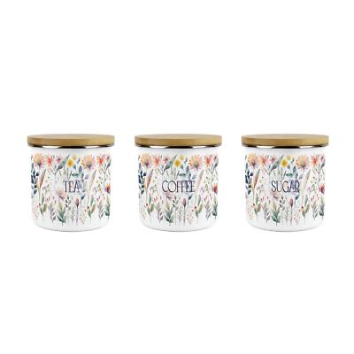 Pastel Flowers Tea, Coffee Sugar Storage Canisters Set Kitchen Floral  Gifts UK