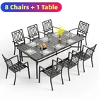 9 Piece Outdoor Dining Furniture Set Patio Table Chairs Set Stackable Chairs