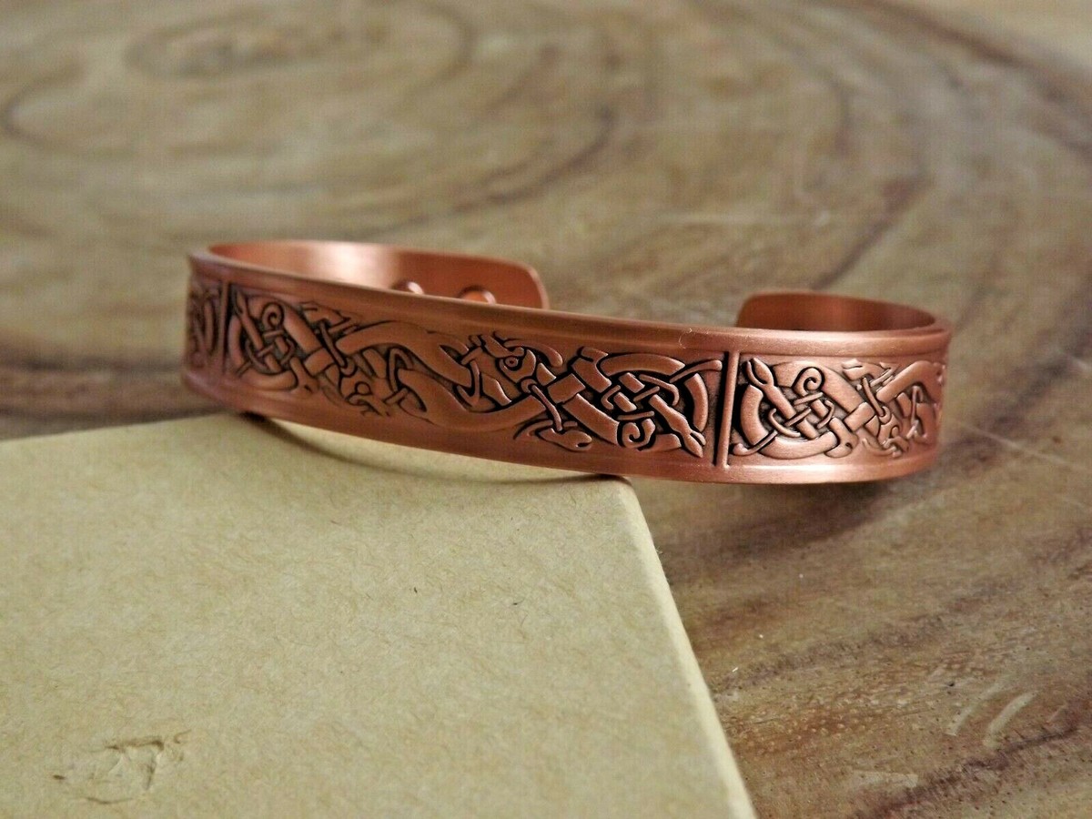 Solid Copper Magnetic Bracelet Celtic Viking God 12 mm Magnetic Cuff Bangle