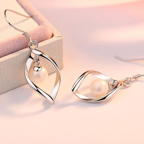 Leaf Pearl Drop Dangle Swirl Hook Earrings 925 Sterling Silver Womens Jewellery - Picture 6 of 8