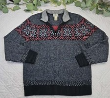L.L. Bean Men's Gray and Red 1/4 Zip Pullover Wool Sweater Size M