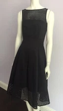 White House Black Market Women’s Eyelet Trim Fit-And-Flare Black Dress Size 4